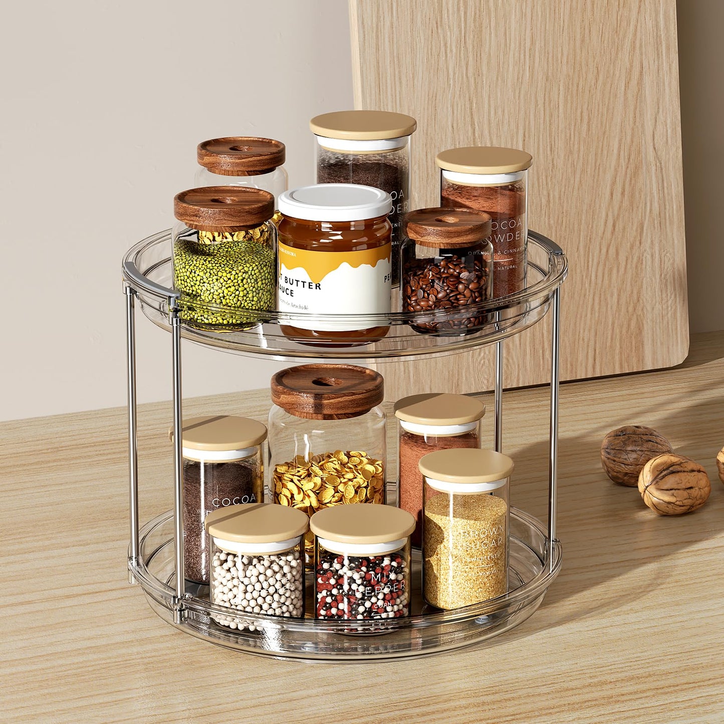 LAMU 2 Tier Lazy Susan Turntable Organizer 9.25'' Rotating Spice Rack Organization for Cabinet
