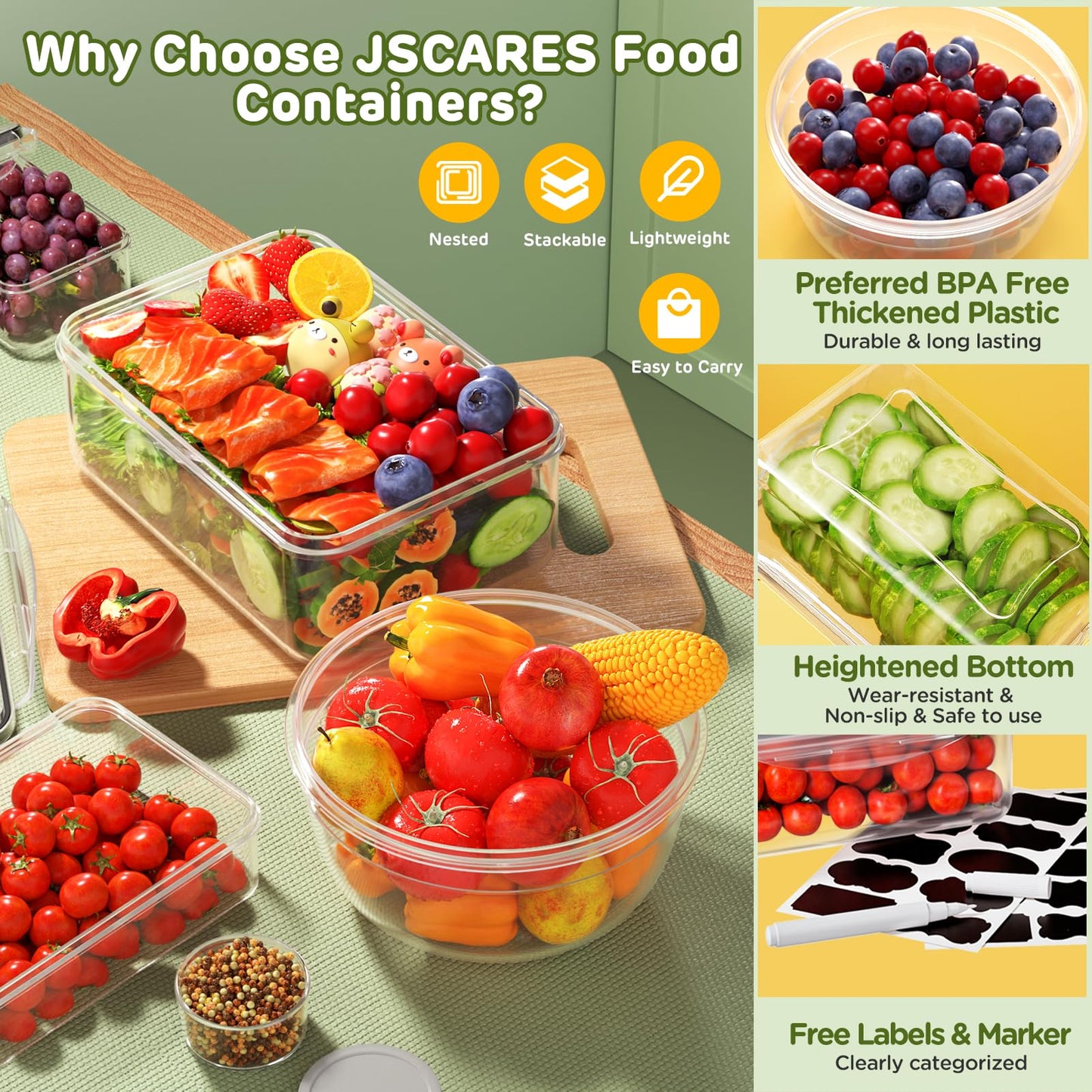 JSCARES 40 PCS Food Storage Containers with Lids Airtight (20 Lids &20 Containers) - Leakproof