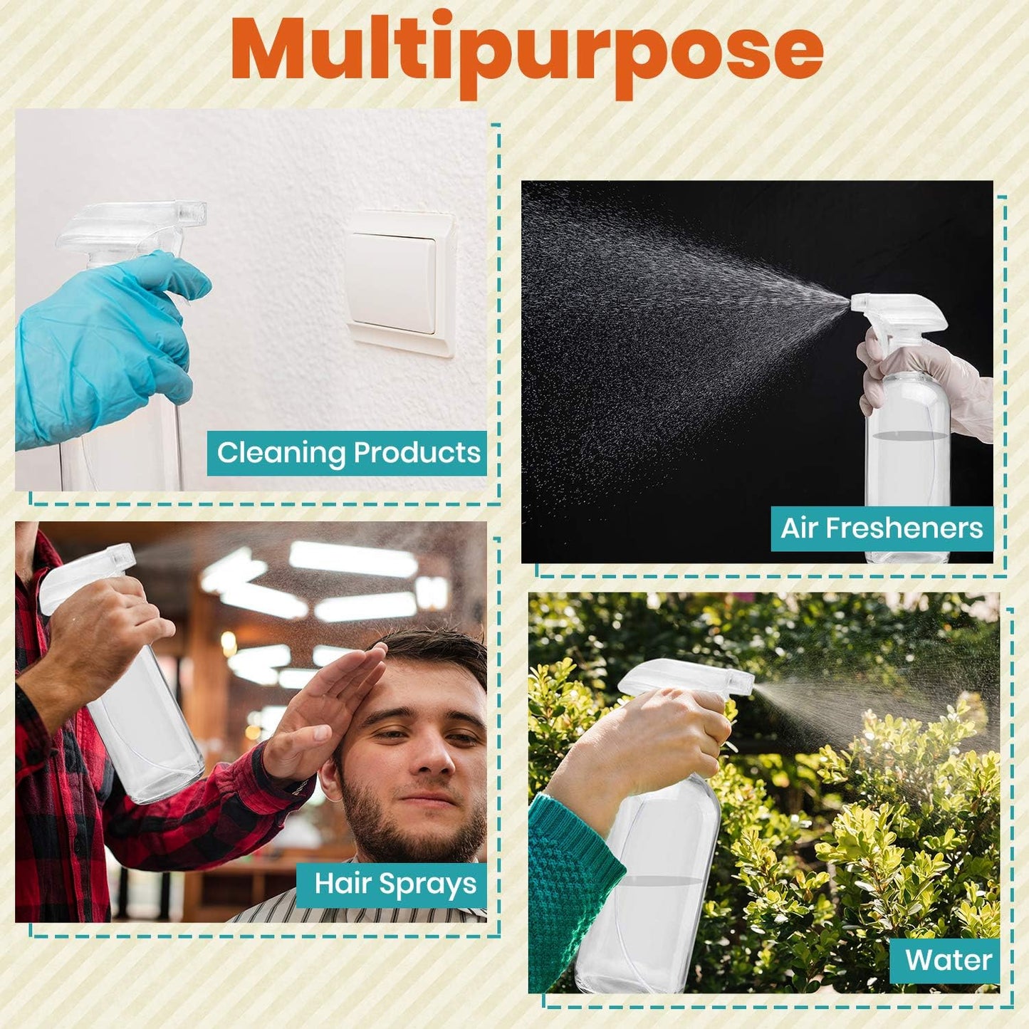 Clear Glass Spray Bottles For Cleaning Solutions (4 Pack) - 16 Ounce, Refillable & Reusable Sprayer for Essential Oil, Water, Kitchen, Hair. Durable Black Trigger Sprayer w/Mist and Stream Settings