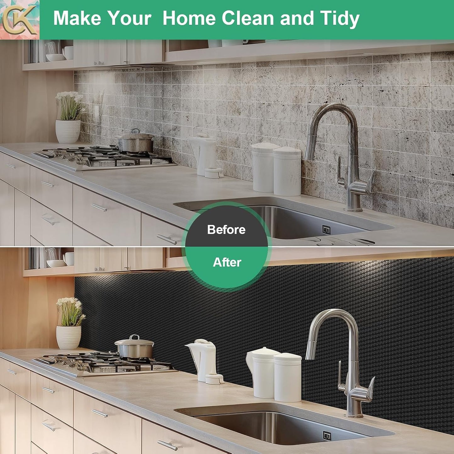 Self-Adhesive Shelf Liner Kitchen Liner, Waterproof Backed Paper Easy Peel and Stick Contact Liner Without Residue for Decor Your Desk Surface, Kitchen Countertops (Black, 11.8 x 236.2 inches)