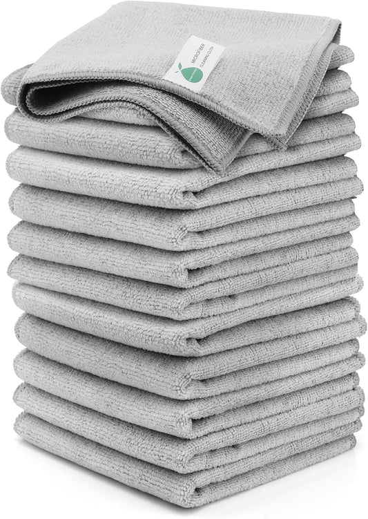 Microfiber Cleaning Cloths - 12 Pack, Grey, 12.2" x 12.2", Lint-Free, Streak-Free, Absorbent