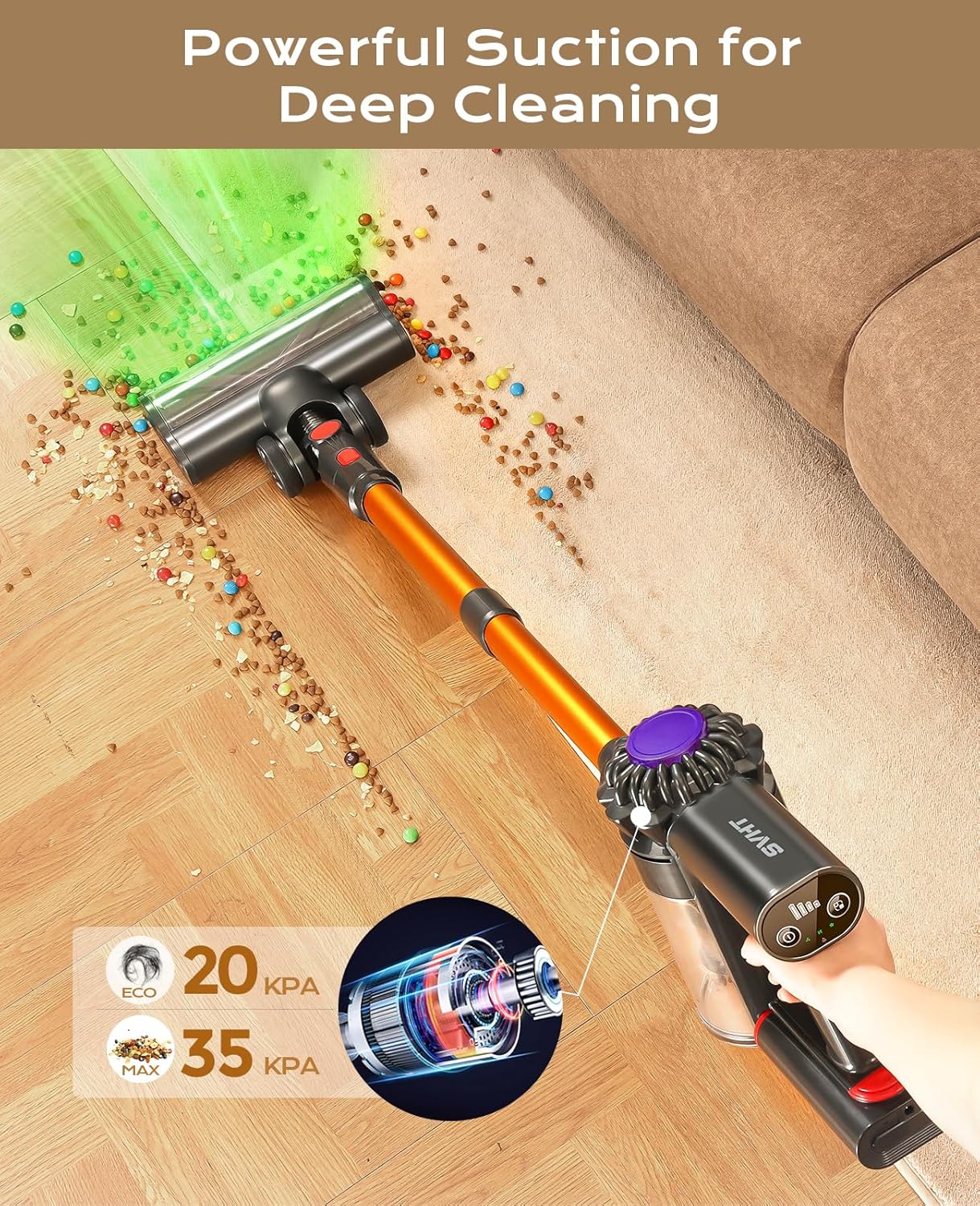 V15 Cordless Vacuum Cleaner, 45Mins Powerful Vacuum Cleaners for Home, Lightweight Stick Vacuum with Advanced Green Light Tech, Rechargeable Battery Vacuum for Carpet,Pet Hair,Hardwood Floor