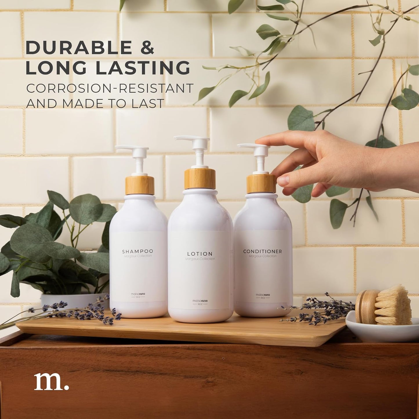 MaisoNovo Soap Pump Replacement - 2X White Bamboo Pumps - Pump Dispenser - Soap Dispenser Pump Replacement - Stainless Steel Soap Pump - Pump for Soap Dispenser