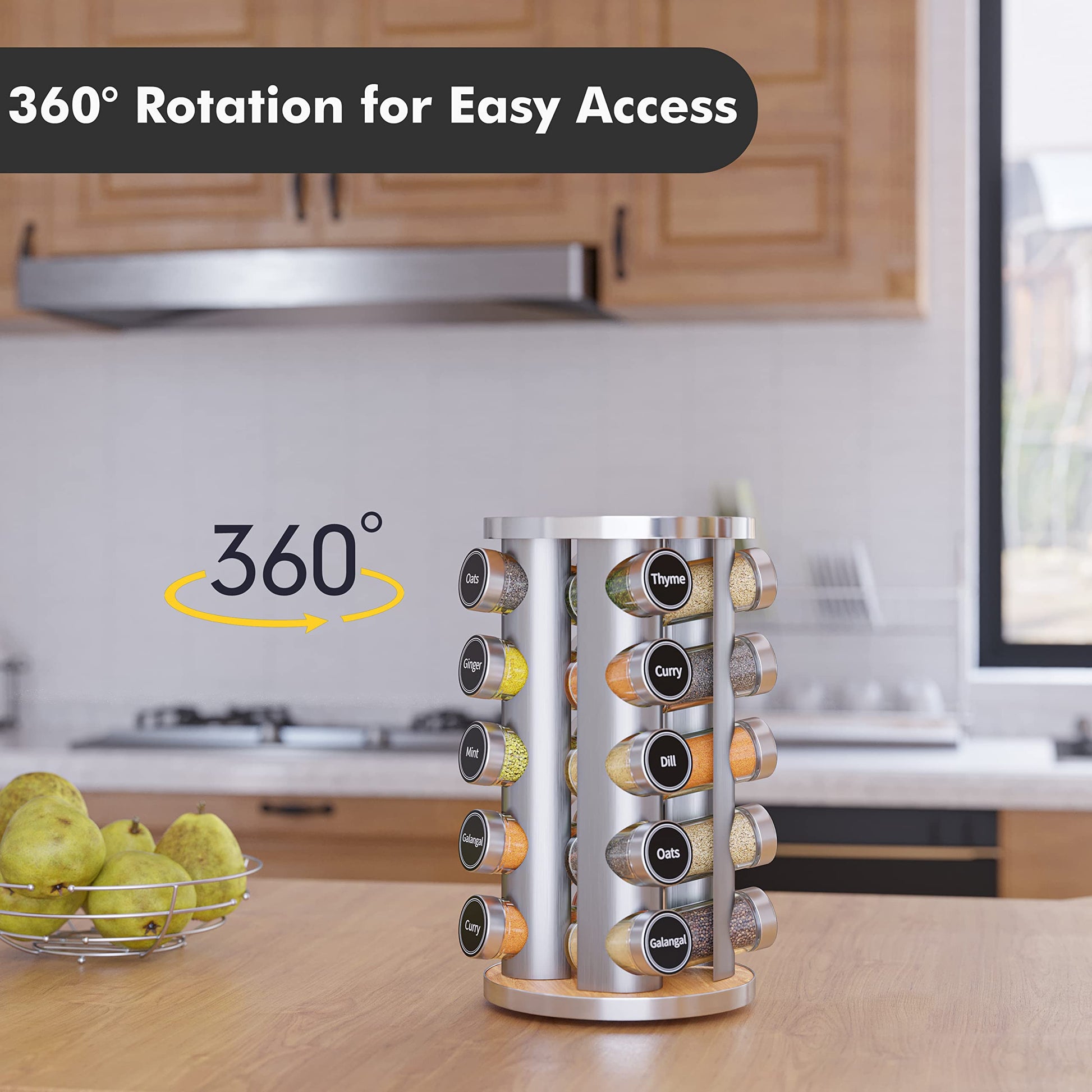 Revolving Spice Rack Set with 20 Spice Jars, Kitchen Spice Tower Organizer for Countertop or