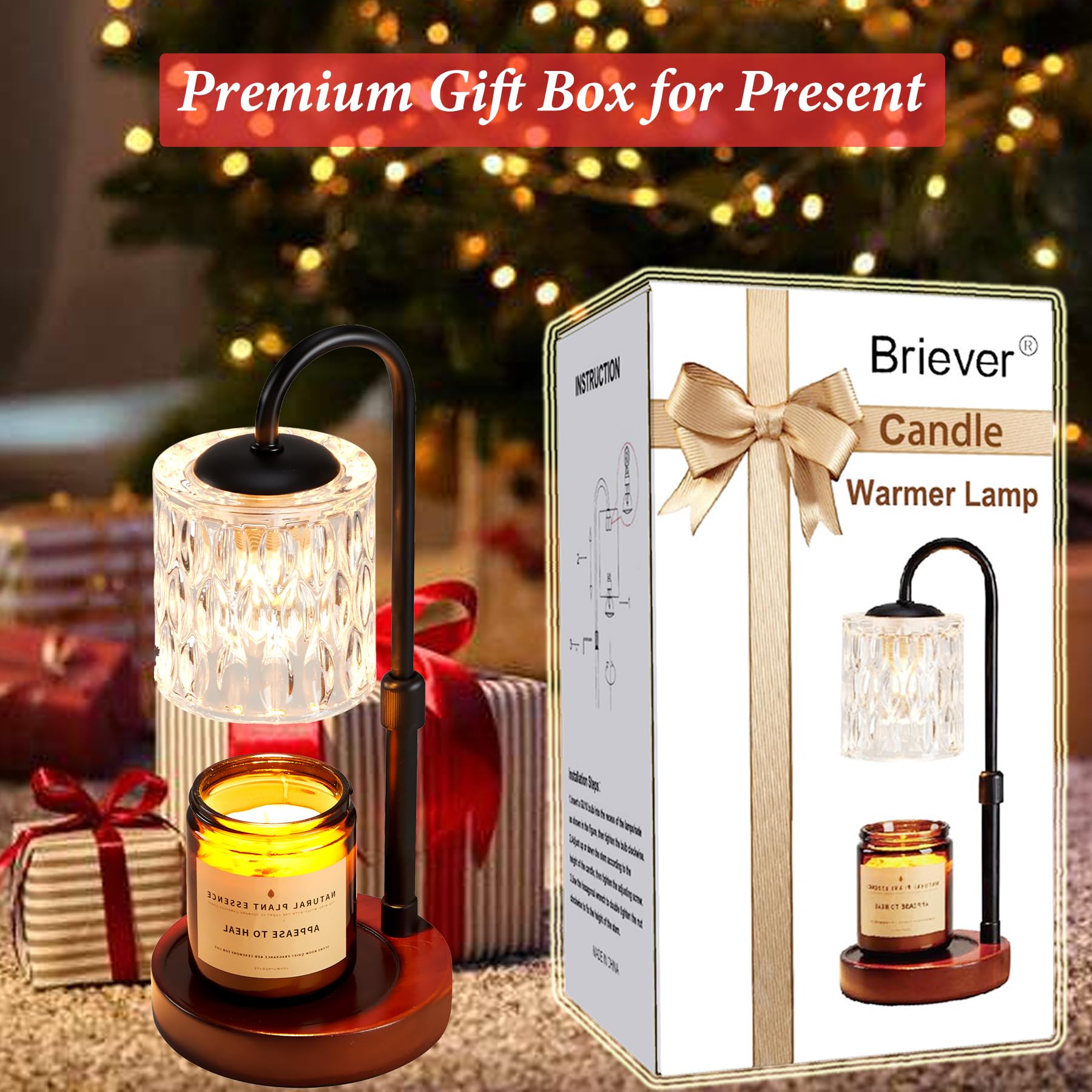 Briever Dimmable Candle Warmer Lamp with Timer, Height Adjustable Electric Candle Wax Warmer