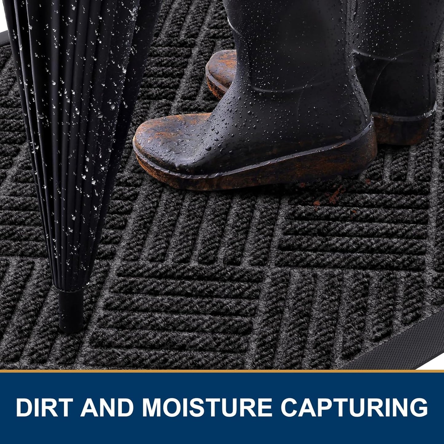 Smiry Front Door Mat Outside Entrance, Heavy Duty Outdoor Indoor Natural Rubber Doormat, Non Slip, Trap Dirt and Moisture, Easy Clean, Low Profile Patio Porch Entryway Mat, 29.5x17, Silver Grey