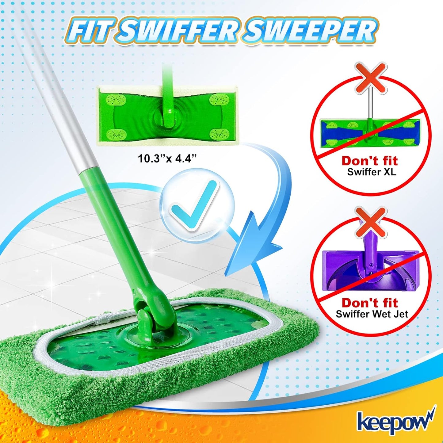 KEEPOW Reusable Wet Pads Compatible with Swiffer Sweeper Mop, Dry Sweeping Cloths, Washable Microfiber Wet Mopping Cloth Refills for Surface/Hardwood Floor Cleaning, 16 Pack (Mop is Not Included)