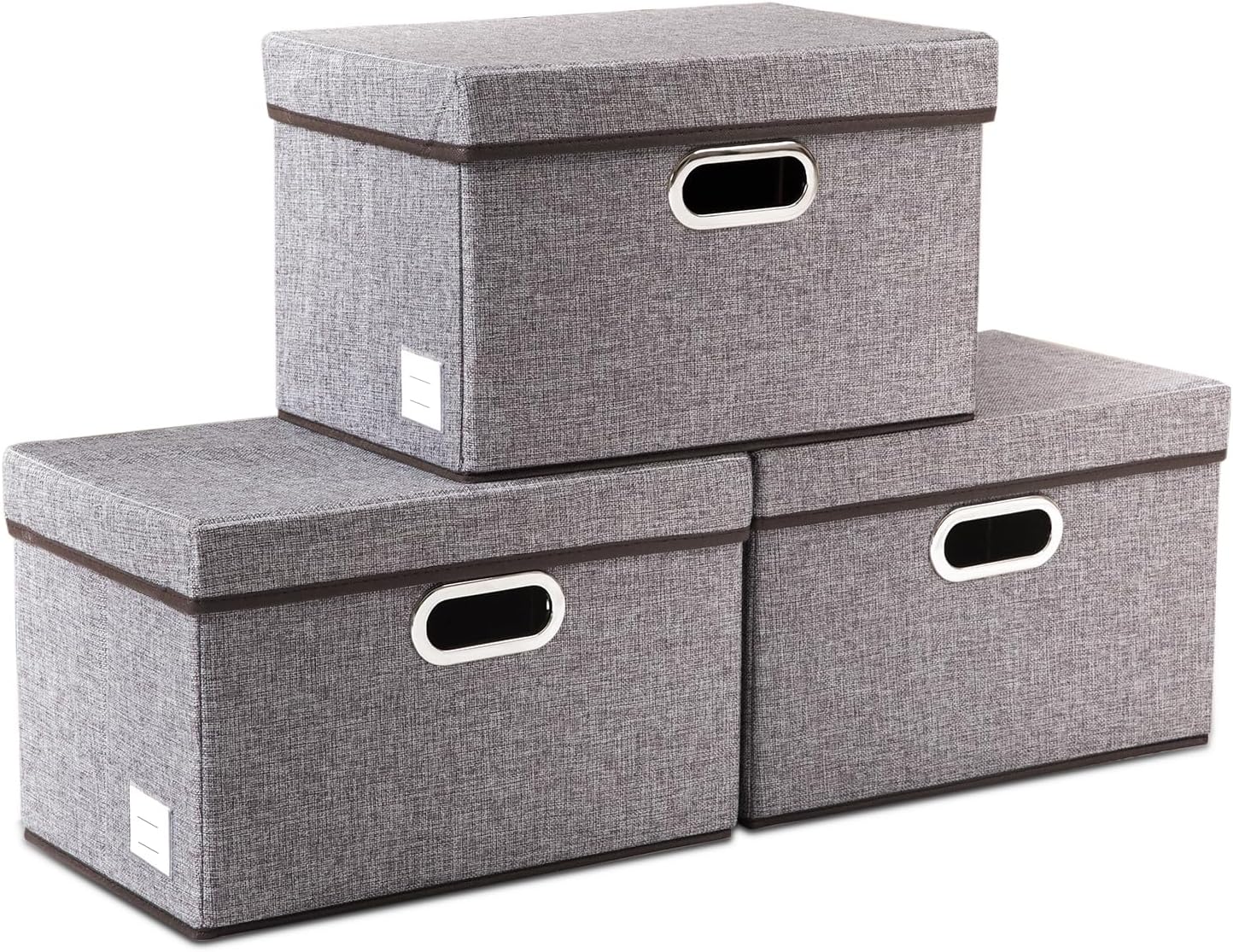 PRANDOM Foldable Storage Boxes with Lids [3-Pack] Linen Fabric Collapsible Storage Bins Organizer Containers Baskets Cube with Cover for Home Bedroom Closet Office Nursery (14.9x9.8x9.8)