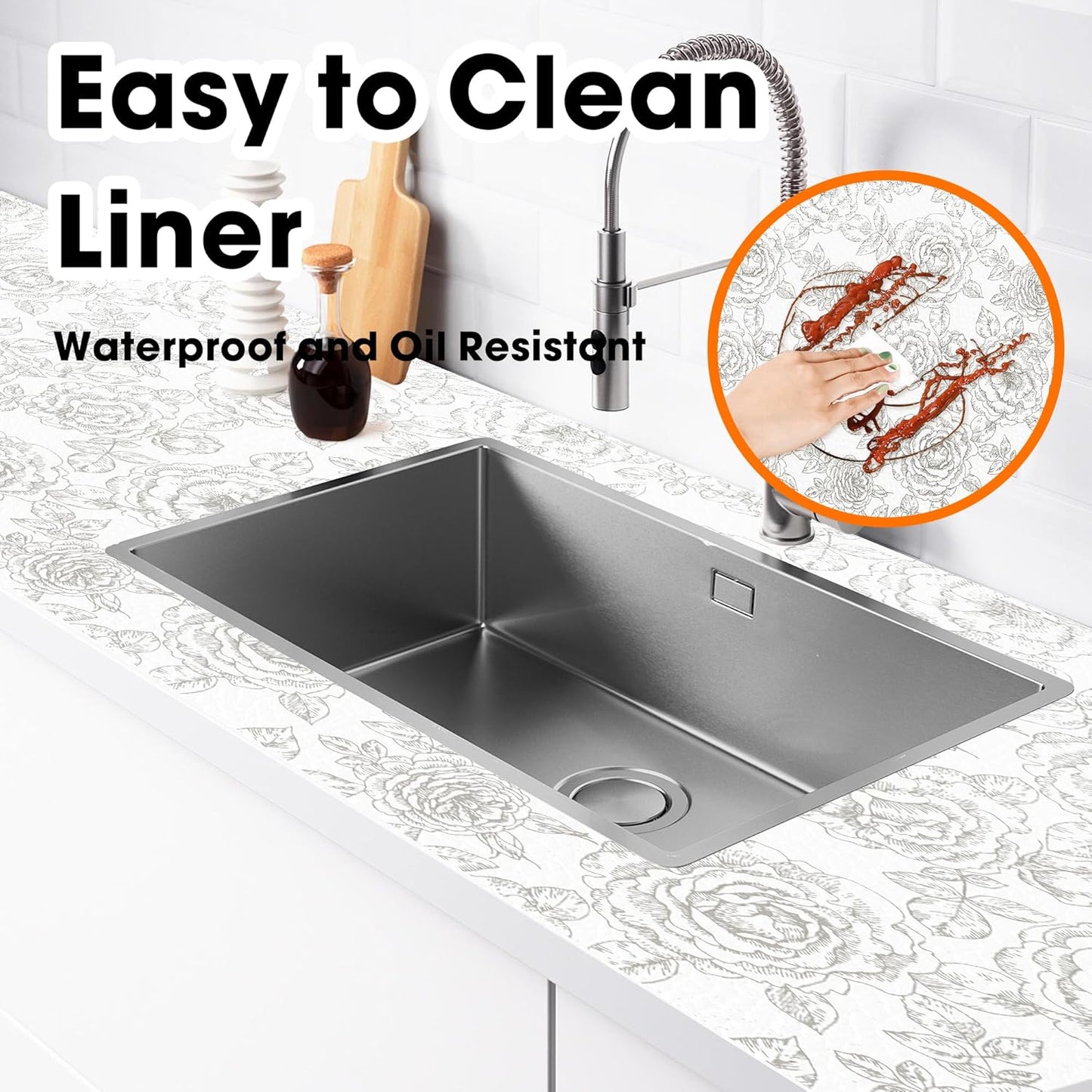 Drawer and Shelf Liner for Kitchen Cabinets Non-Adhesive, Non-Slip Cabinet Liner Shelf Paper Strong Grip Waterproof Easy to Clean for Kitchen Shelves Cupboard, Flower,12IN X 10FT