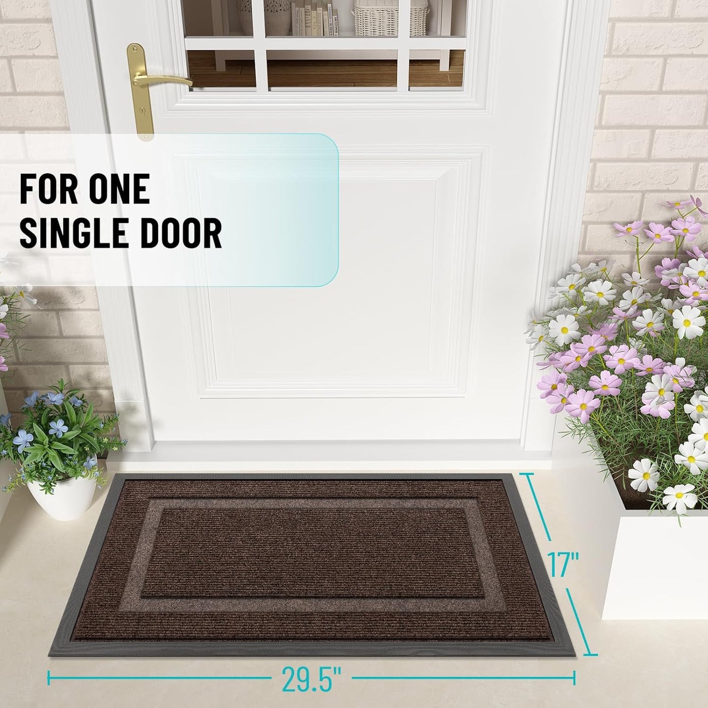 OLANLY Front Door Mat Indoor Outdoor Entrance, Waterproof All-Season, All-Weather Doormat, Sturdy Natural Rubber, Fade Resistant, Low Profile, Easy Clean Patio Porch Entryway Mat, 29.5x17, Dark Brown