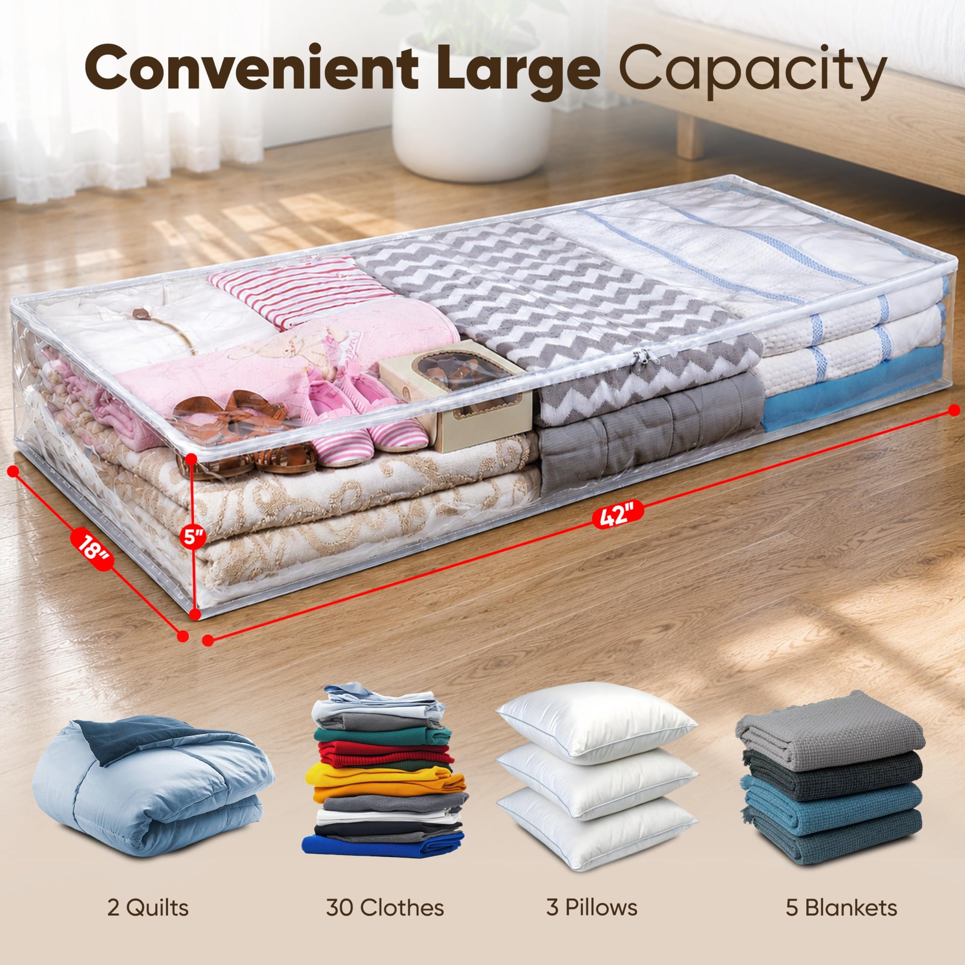 Masirs Clear Underbed Storage Bag, Durable Vinyl Material to Shield Your Contents from Dust, Dirt