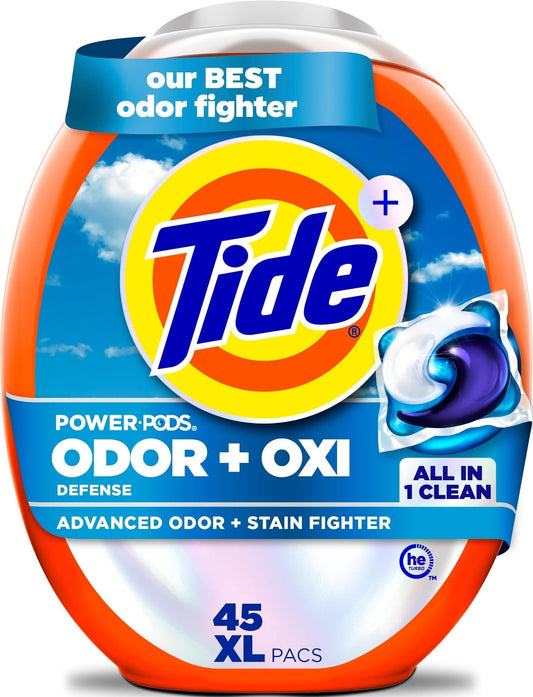 Tide Odor Defense + Oxi Laundry Detergent Pacs, Original Scent, 45 Count, Advanced Odor + Stain