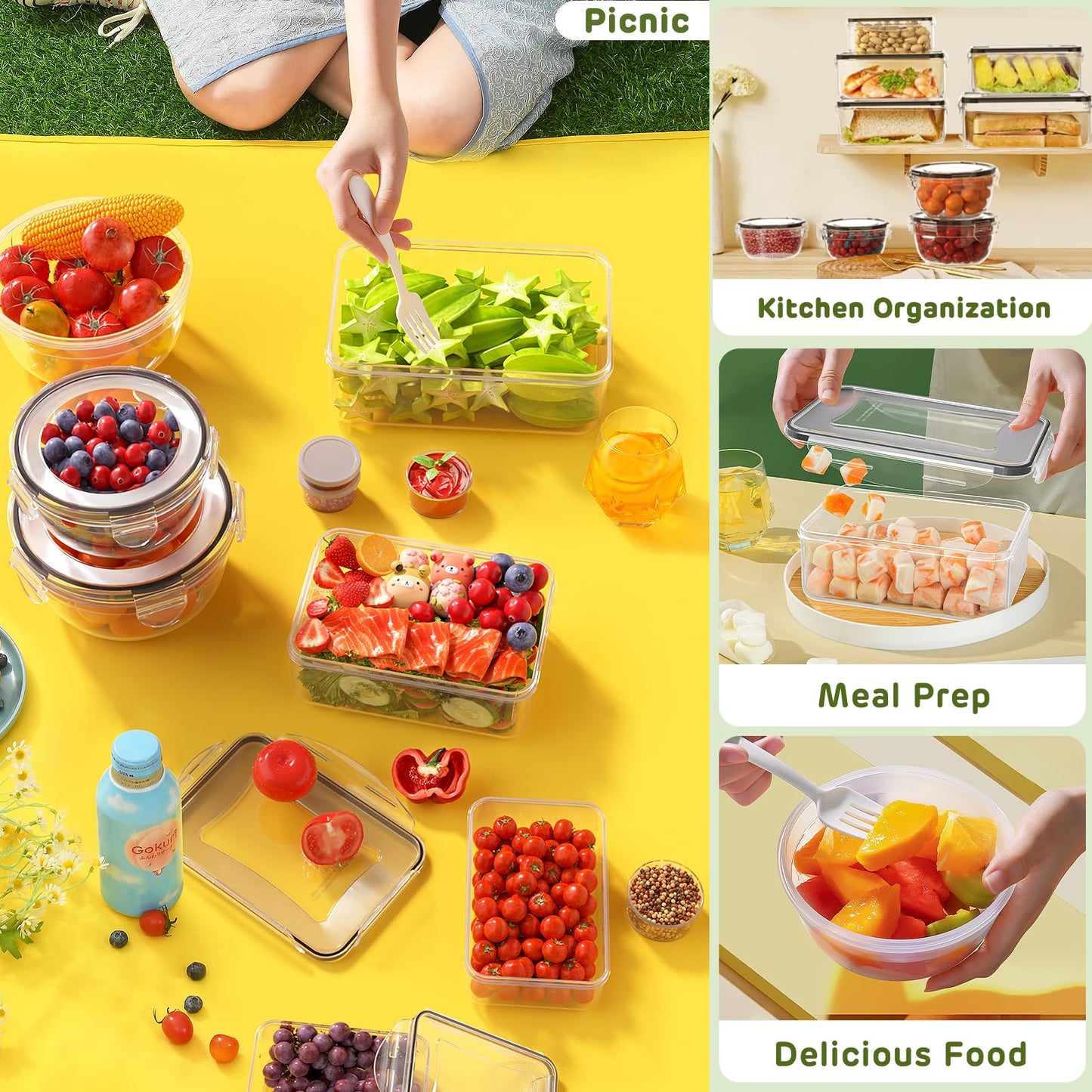 JSCARES 40 PCS Food Storage Containers with Lids Airtight (20 Lids &20 Containers) - Leakproof