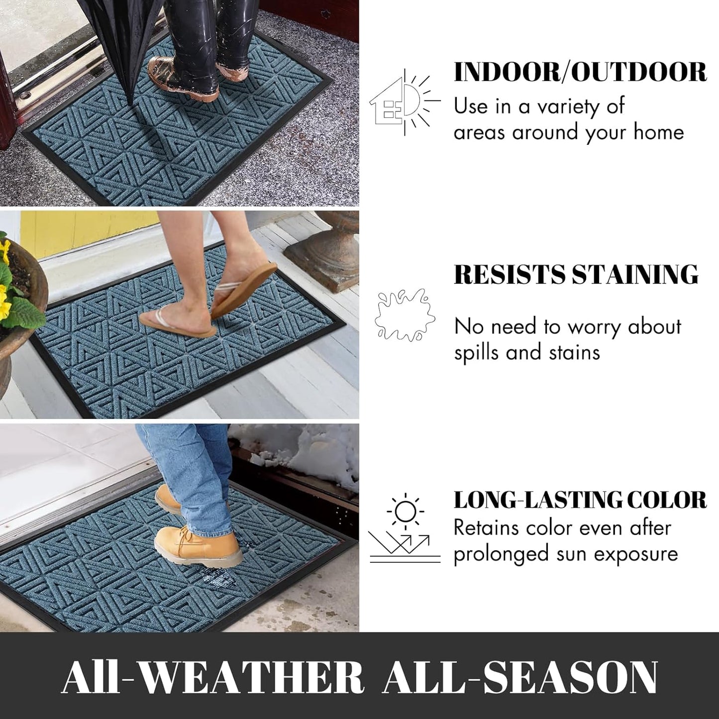 Yimobra Outdoor Mats for Front Door 29.5x17, All-Weather Waterproof Non-Slip Outdoor Door Mat Outside Eentrance, Garage/Patio Entryway Indoor Doormat, Easy Clean, Mix Blue