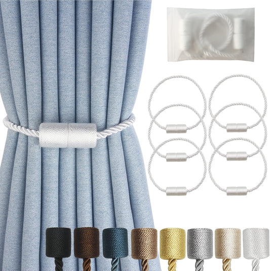 Magnetic Curtain Tiebacks 6 Pack White Curtain Rope Tieback Curtain Holders for Drapes Modern Tie