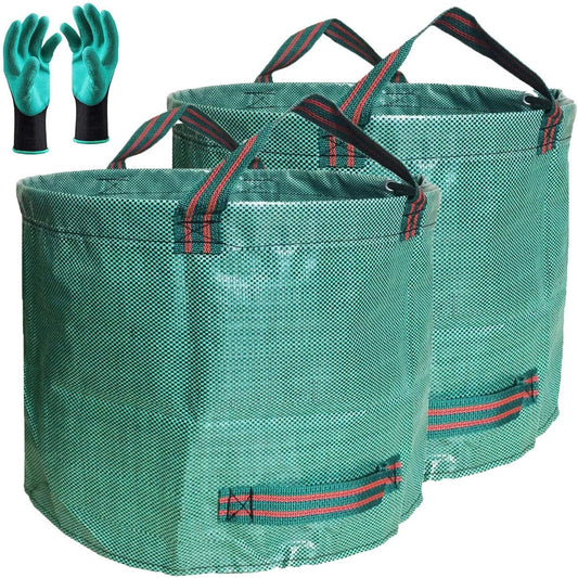 Standard 2-Pack 16 Gallon Yard Lawn Garden Bags (D18, H15 inch) with Gardening Gloves, Yard Waste Bags,Patio Debris Container,Camping Trash Bin,Recycling Bag,Laundry Bin,Lawn Weeds,Leaf Bags 4 handles