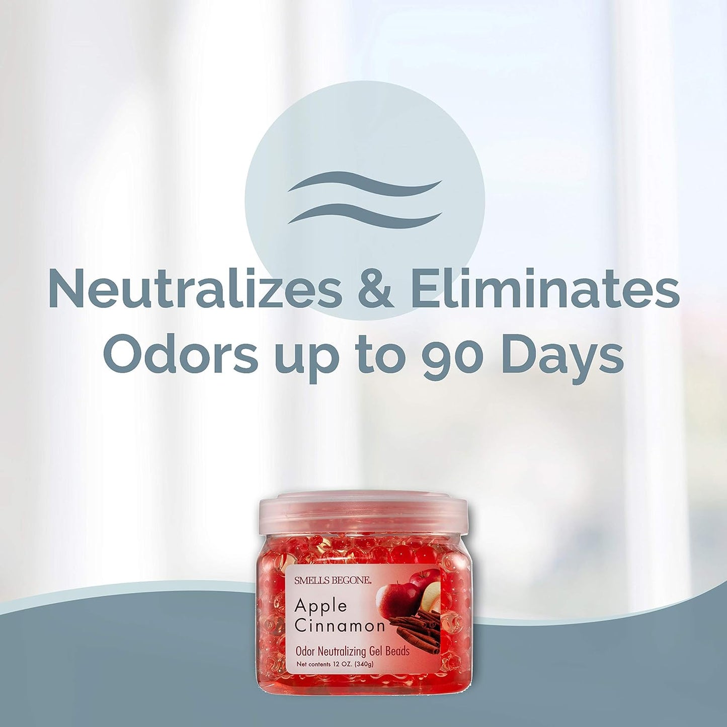 SMELLS BEGONE Odor Eliminator Gel Beads - Air Freshener - Eliminates Odor in Bathrooms, Cars, Boats, RVs and Pet Areas - Made with Essential Oils - Apple Cinnamon Scent - 12 Ounce