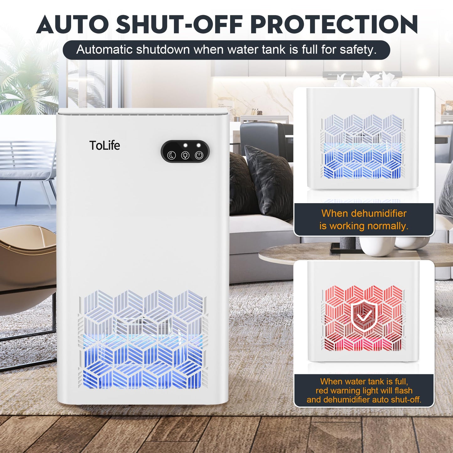 ToLife Dehumidifier, 1000 Sq Ft 95 oz Tank with Sleep Mode, Auto Shutoff