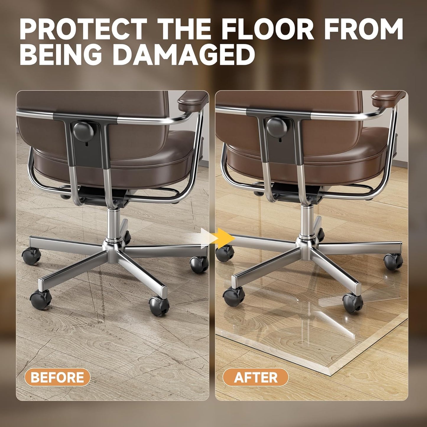 [Tempered Glass] 50“ x 44” Beveled Edge Glass Chair Mat with Polished Edge Clear Office Chair Mat, Glides Smoothly, Suitable for Carpet or Hardwood Floors