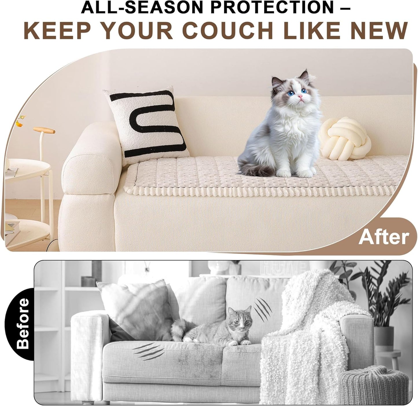 OTOB Couch Cover for Dogs Washable All Seasons, Non Slip Fuzzy Pet Couch Covers Sofa Slipcovers Cushion Mat, Plush Soft Cozy Kids Pet Friendly Furniture Protector (Cream, 23.6" x 47.2")