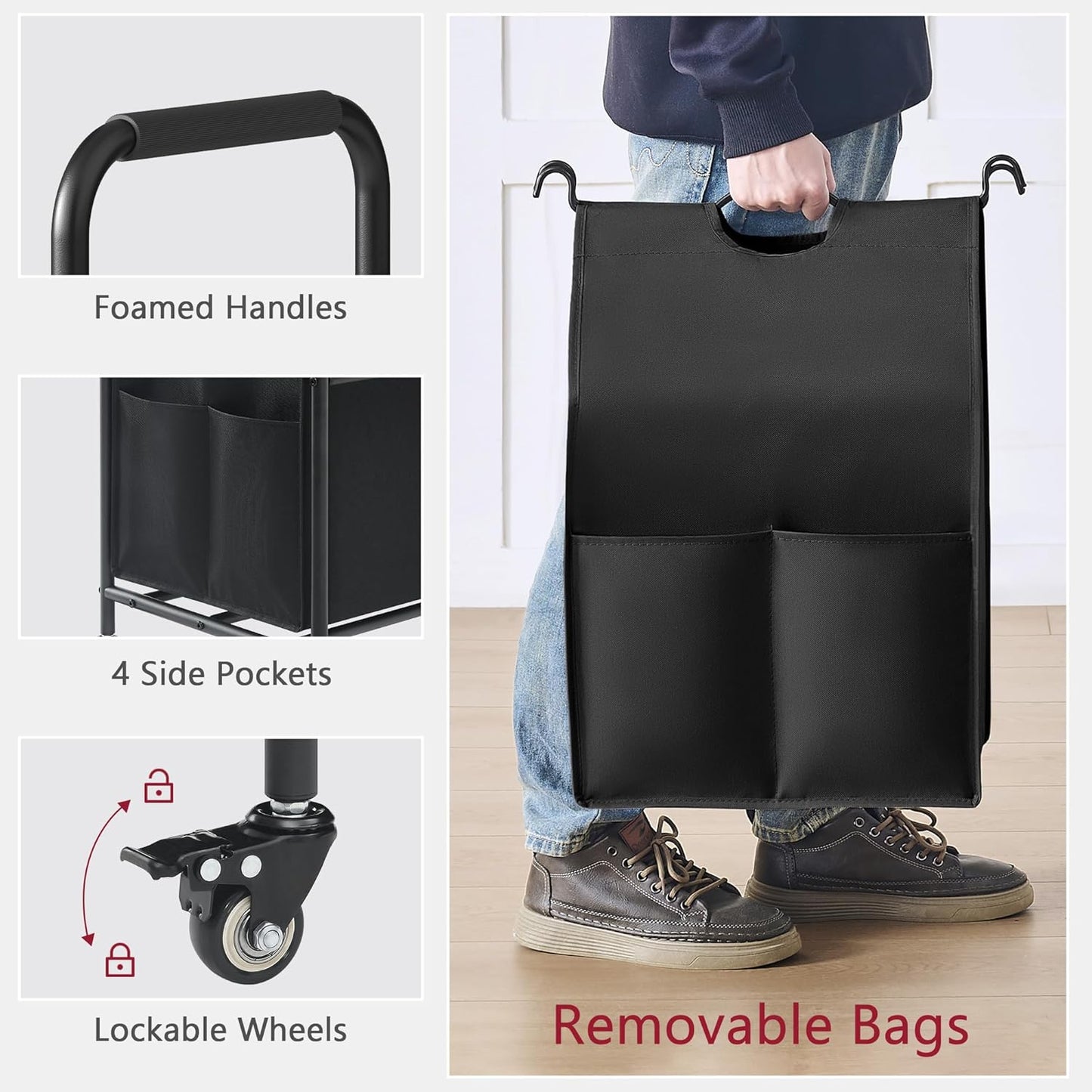 Tajsoon 5 Bag Laundry Sorter Cart, Laundry Hamper Sorter Basket with Heavy Duty Lockable Rolling Wheels for Clothes Storage, 5 Colors