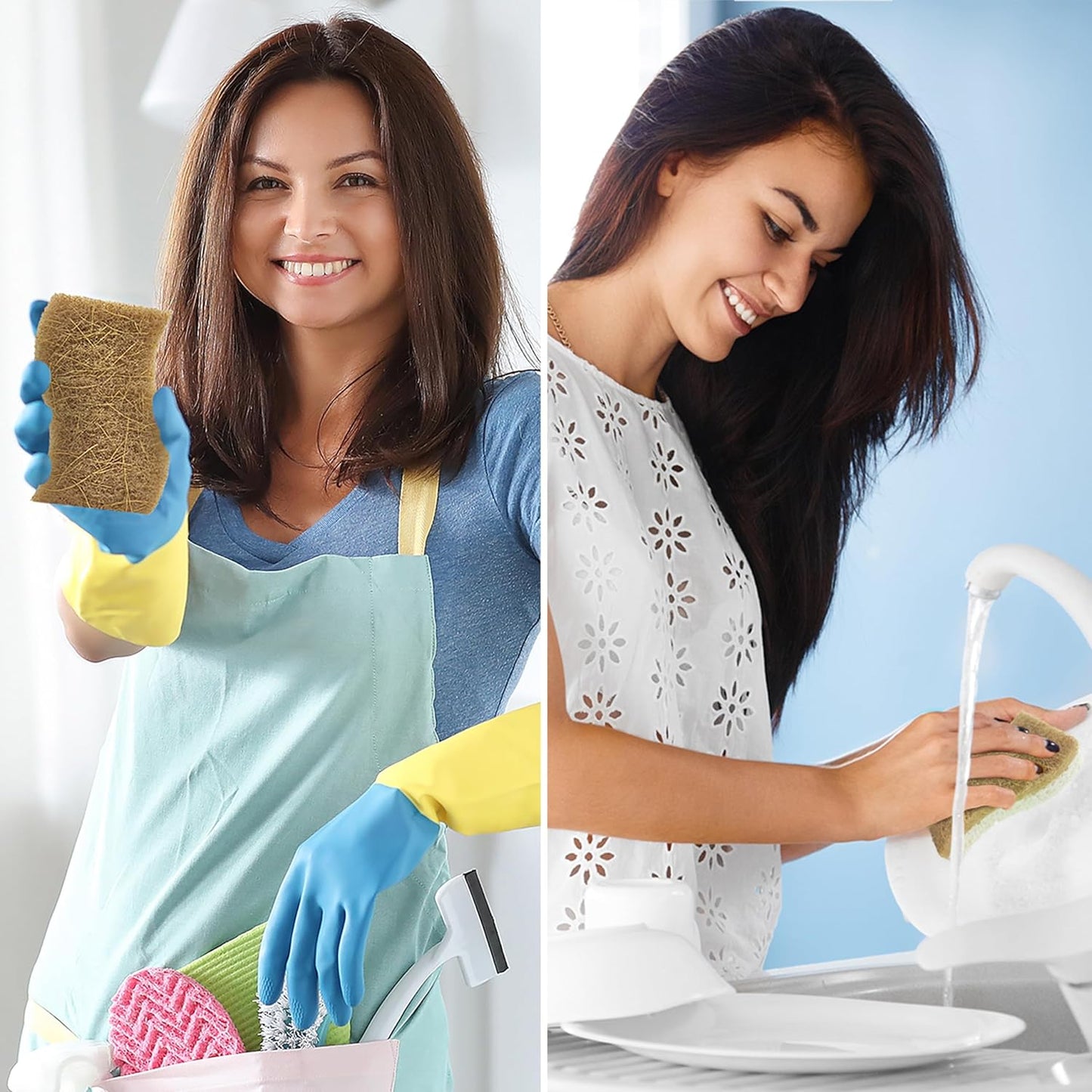 Biodegradable Natural Kitchen Sponge - Compostable Cellulose and Coconut Walnut Scrubber Sponge (12 Pack)