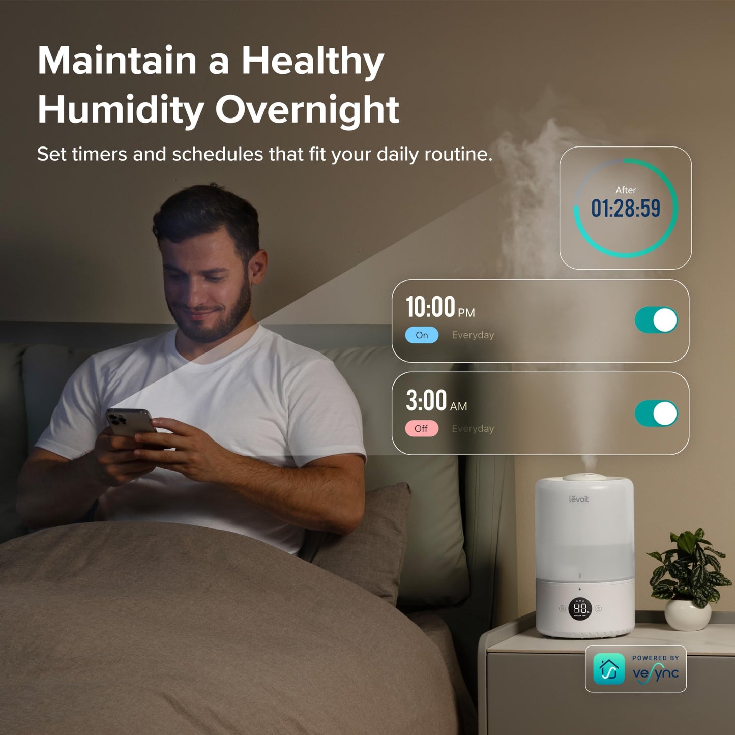 Levoit Smart Cool Mist Top Fill Humidifiers for Bedroom with Sensor, 3L