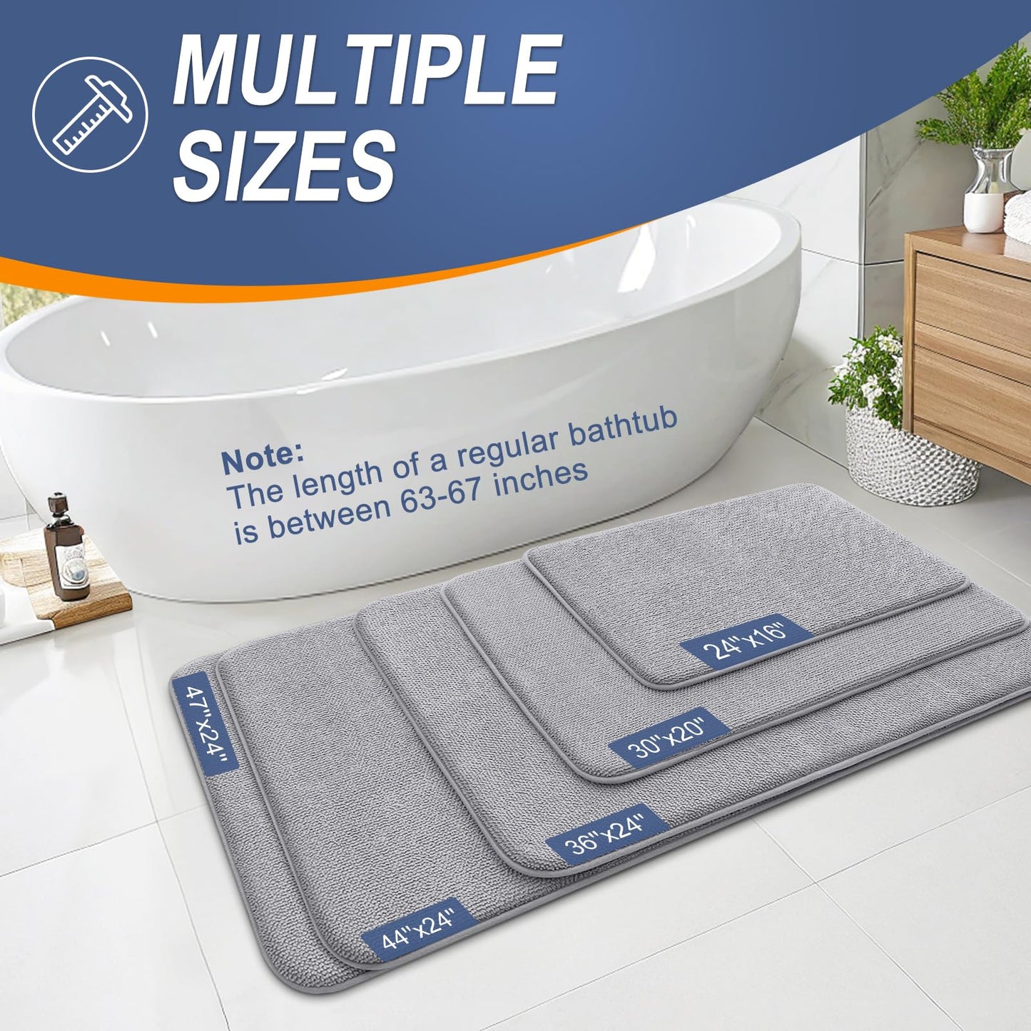 OLANLY Thick Memory Foam Bathroom Rugs 30x20, Soft Absorbent Bath Mat, Grey