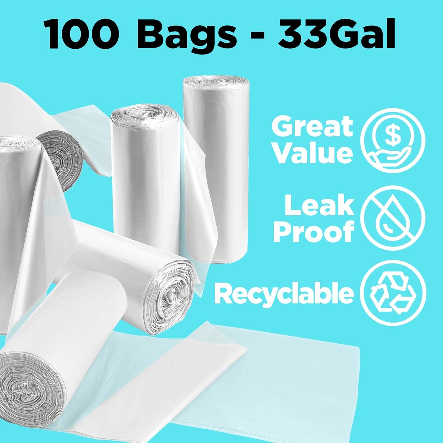 ToughBag 30-33 Gallon Clear Trash Bags (100 Count) Recycling Bag, Garbage Can Liners – Clear Trash Bags 30+ Gallon - Made In USA