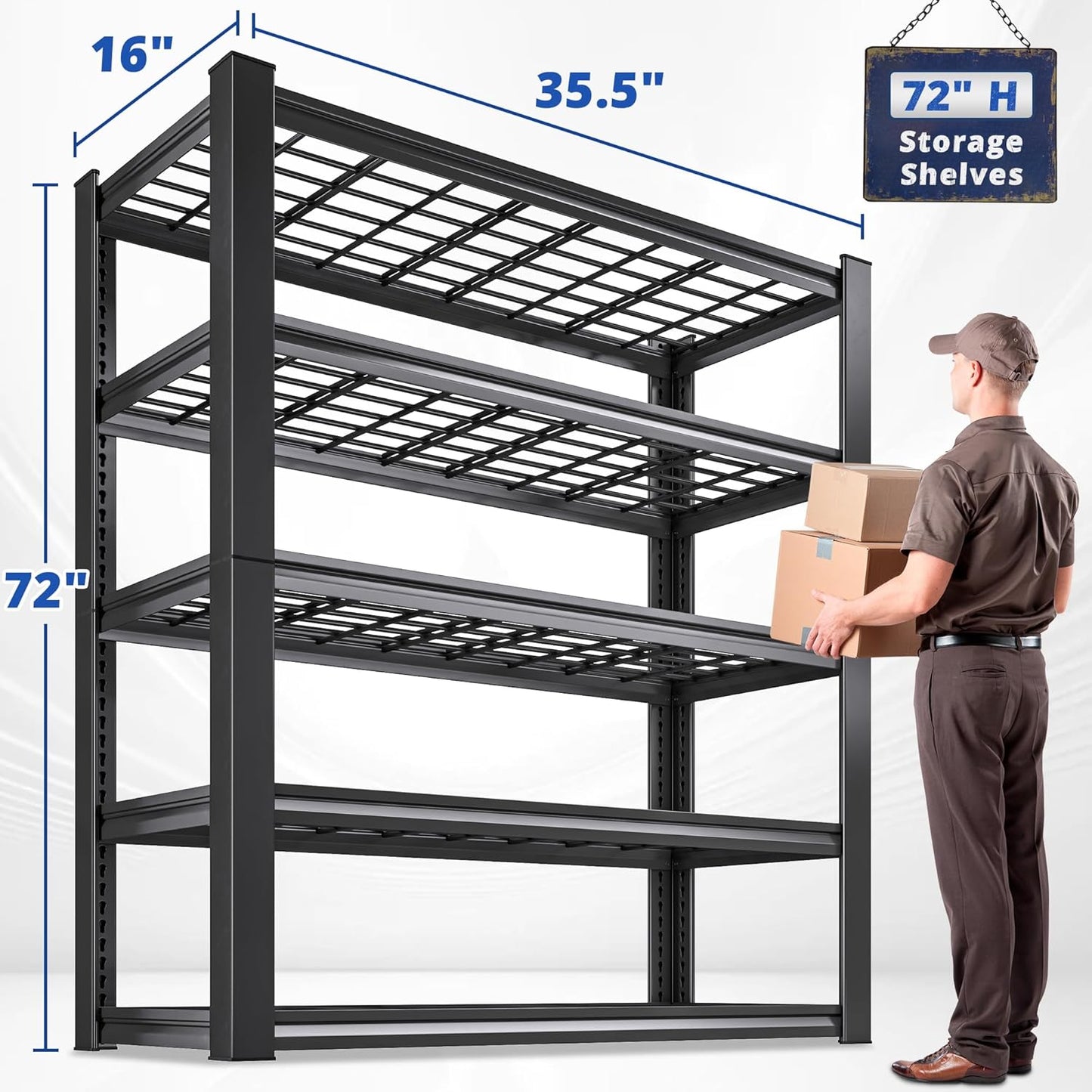 REIBII 3010LBS Storage Shelves 72" H Garage Shelving Heavy Duty Metal Shelving 5 Tier Adjustable Metal Shelves for Storage for Kitchen Pantry Warehouse Basement 72" H x 35.5" W x 16" D, 3 Pack