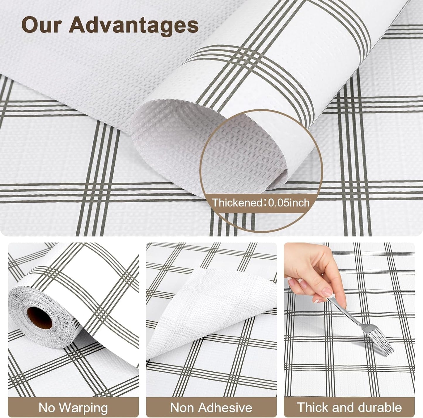 OcePor Non-Adhesive Drawer and Shelf Liner 12IN x 20FT，Non Slip Cabinet and Cupboard Liner, Kitchen Cabinet Liners for Shelves, Waterproof Drawer Shelf Liners for Cabinets/Bathroom Cupboard, Stripe