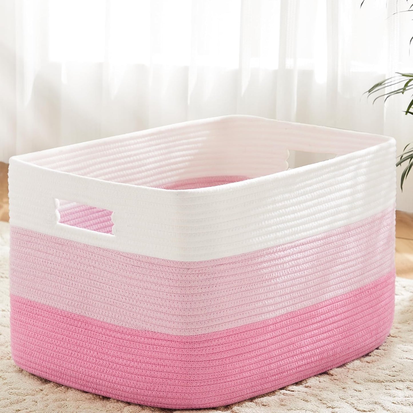 Blanket Basket,Rectangle Woven Baskets for Storage,30L Laundry Basket for Decorative Nursery Blanket,Toys,Dirty Clothes and Magazine in Shelves,Baby Room,and Living Room