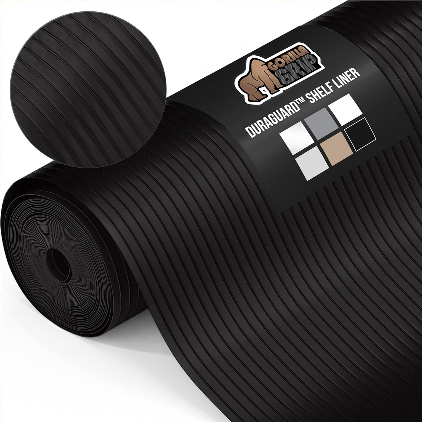 GORILLA GRIP DuraGuard Shelf Liner, Non-Adhesive Cabinet Liners for Kitchen Drawers, Shelves, Refrigerator, Pantry Storage, Bathroom Closet, Durable Waterproof BPA Free Ribbed Plastic, 20x10 Jet Black