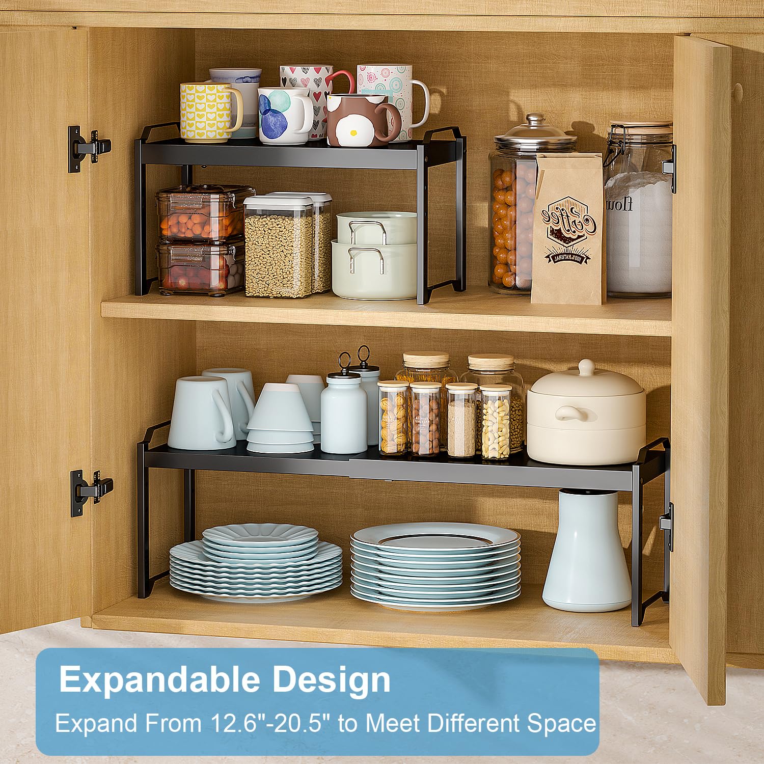 Expandable Cabinet Shelf Organizer, Adjustable kitchen Countertop Storage