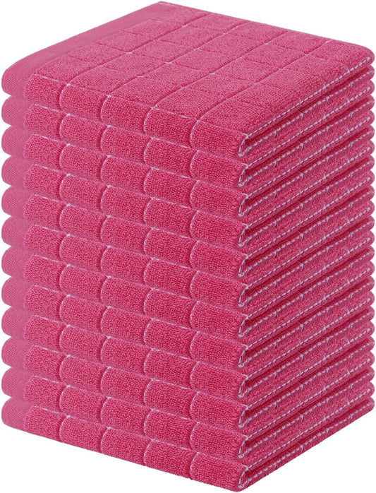 Homaxy 100% Cotton Terry Kitchen Dish Cloths, Ultra Soft and Absorbent Dish Towels for Kitchen, Suitable for Drying and Washing Dishes, 12 Pack, 12 x 12 Inches, Rose Red