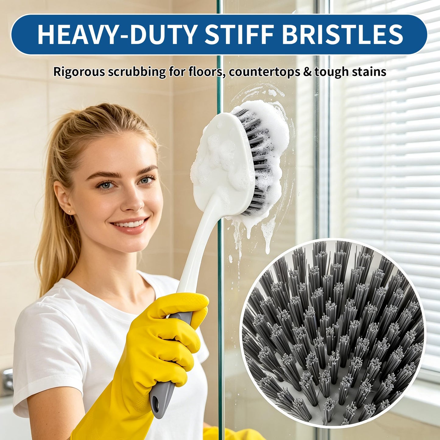 3PCS Heavy Duty Scrub Brush Set - Shower Cleaning Brushes for Bathroom