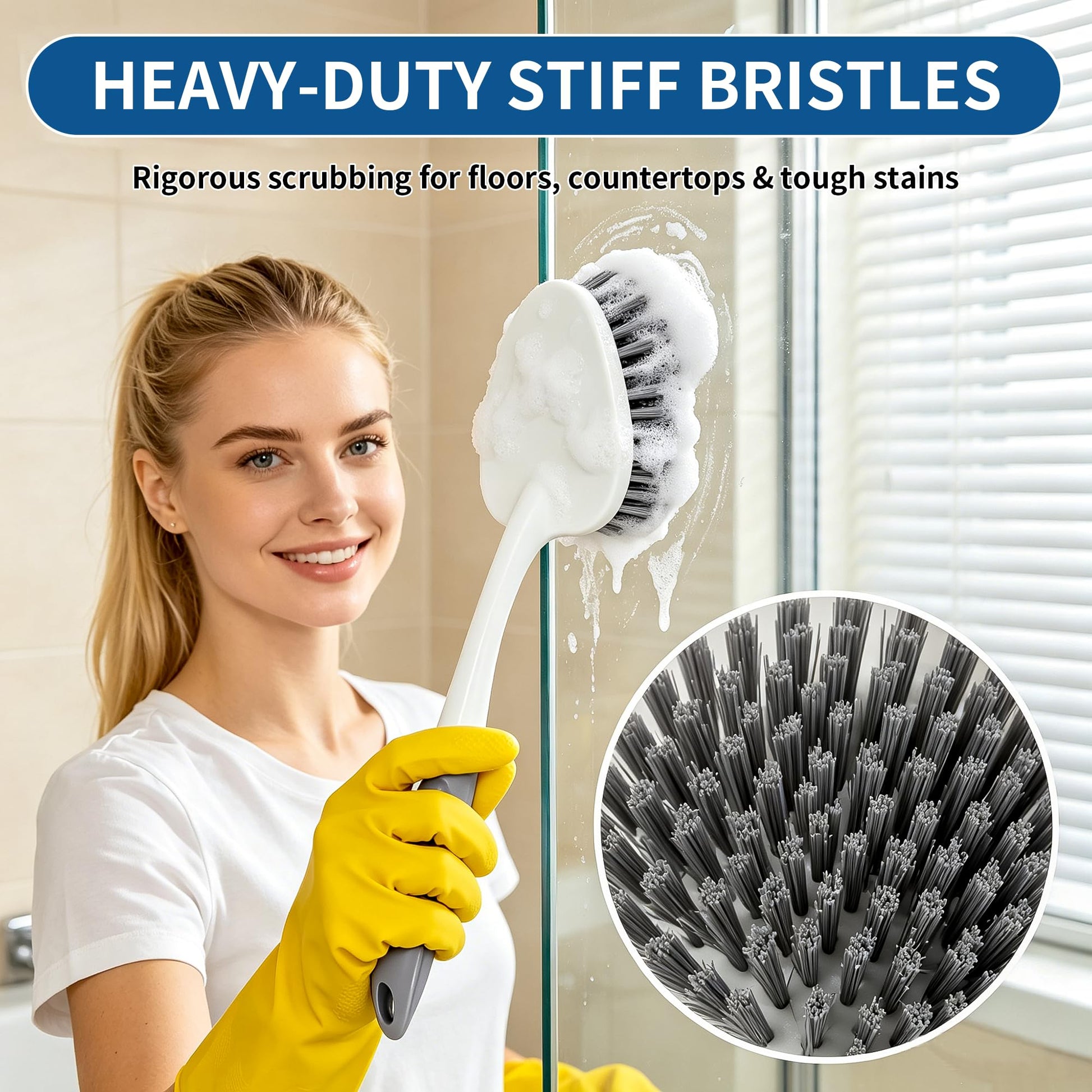 3PCS Heavy Duty Scrub Brush Set - Shower Cleaning Brushes for Bathroom