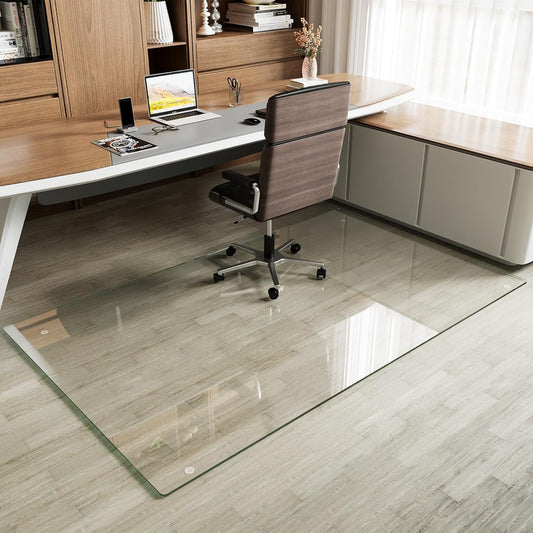 Koonmi Tempered Glass Chair Mat for Hardwood Floors & Carpets, 48" x 80“ Transparent Heavy Duty Office Floor Protector with Noise-Free Gliding Shatterproof for Home Office Desk