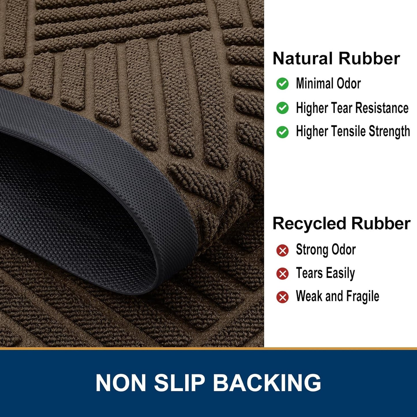 Smiry Front Door Mat Outside Entrance, Heavy Duty Outdoor Indoor Mat, Natural Rubber Doormat, Non Slip, Trap Dirt and Moisture, Easy Clean, Low Profile Patio Porch Entryway Mat, 29.5x17, Mix Brown