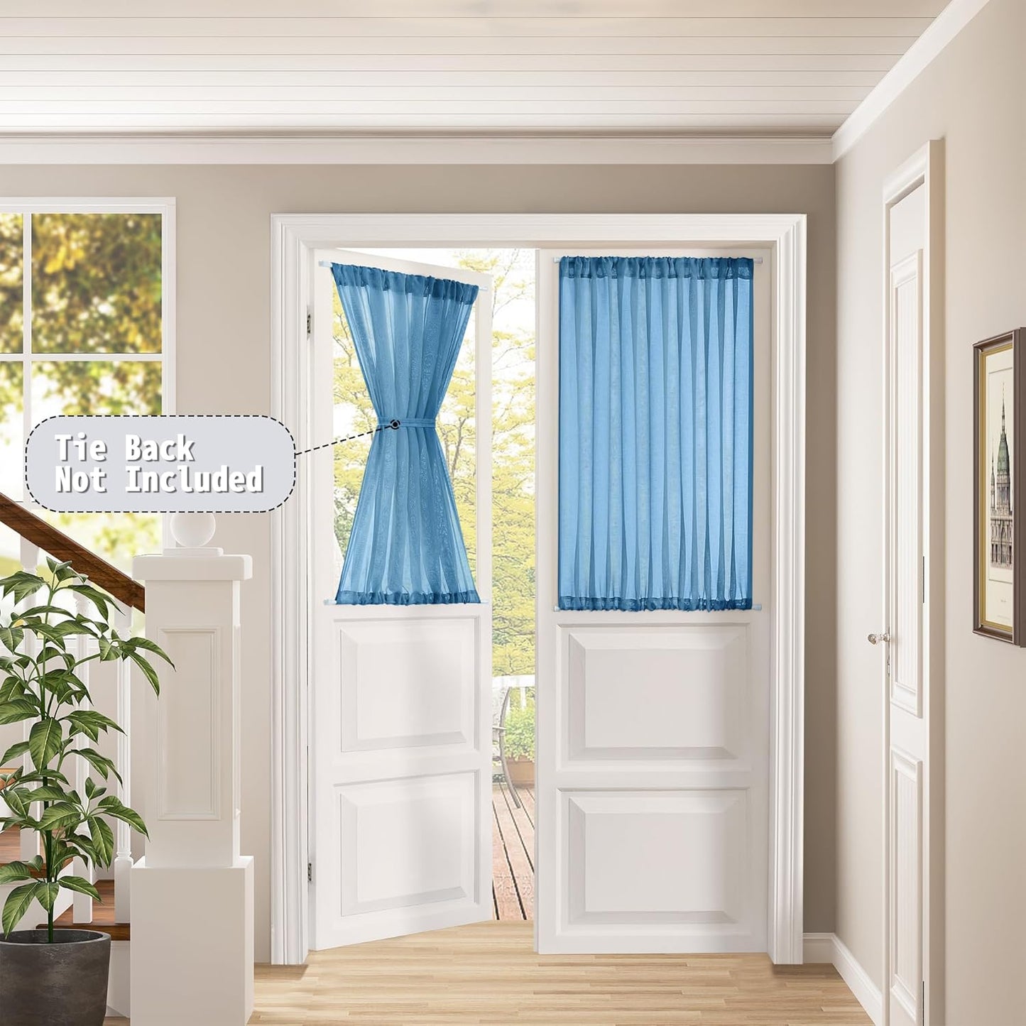 Tollpiz Short Sheer Door Curtains Closet Linen Textured Curtains Sheer Doorway Light Filtering Voile Patio Glass Door Rod Pocket Curtain French Door, 54 x 40 inches Long, Classic Blue, Set of 1 Panel
