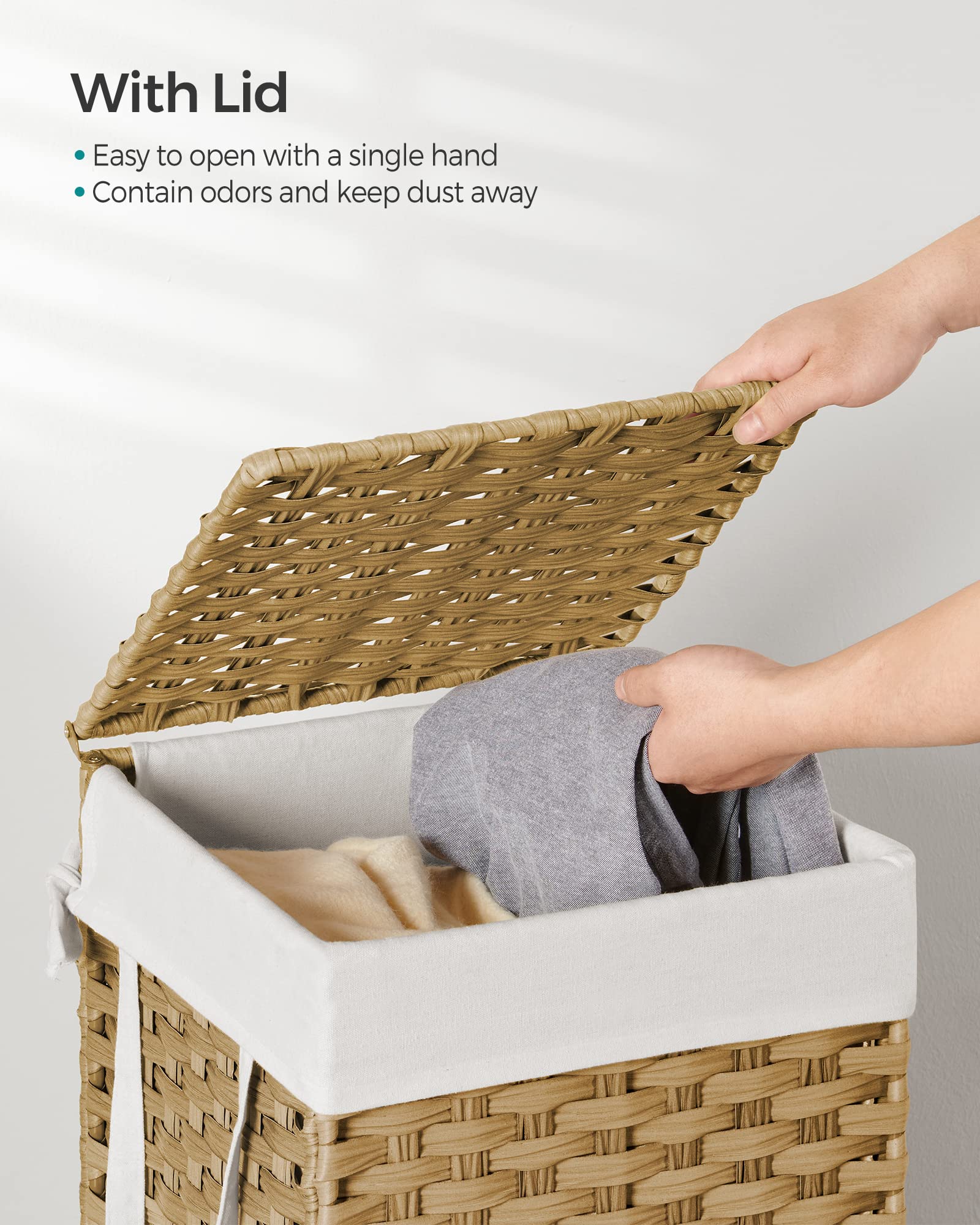 SONGMICS Laundry Hamper with Lid, 17.2 Gallon (65 L) Synthetic Rattan Clothes Laundry Basket with