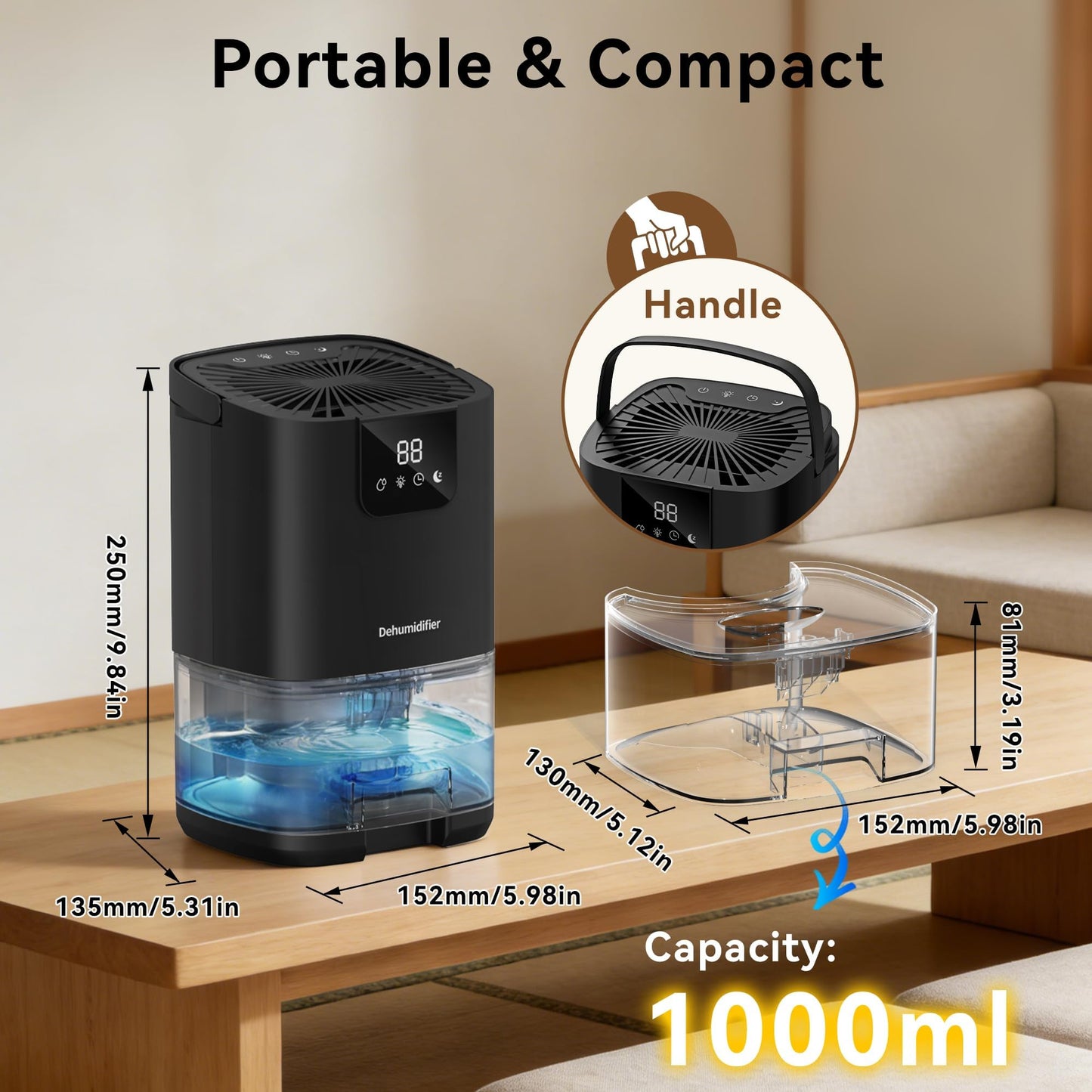 Dehumidifier,35OZ（350sq ft）Small Dehumidifier for Home, Screen Display Quiet with Auto Shut