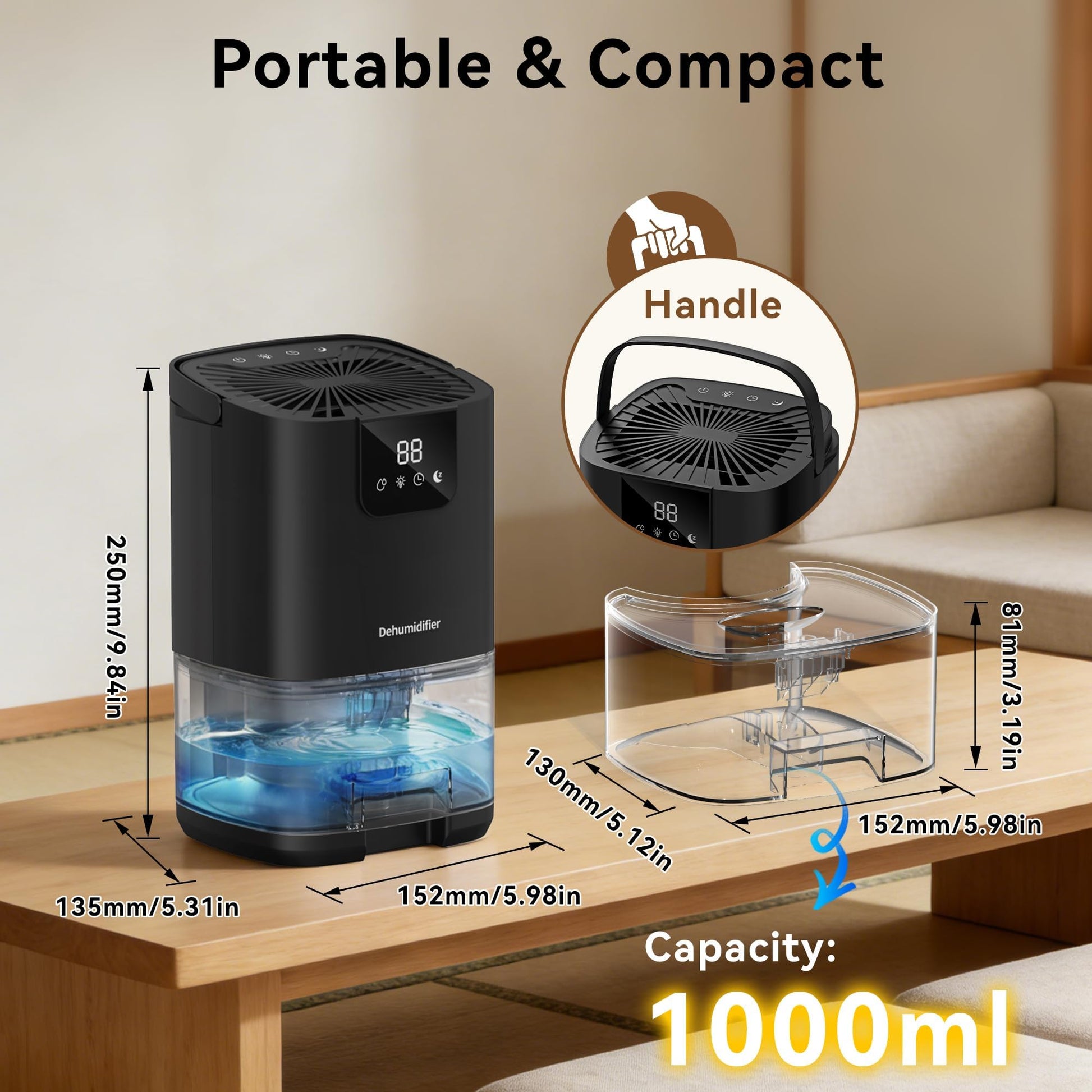 Dehumidifier,35OZ（350sq ft）Small Dehumidifier for Home, Screen Display Quiet with Auto Shut