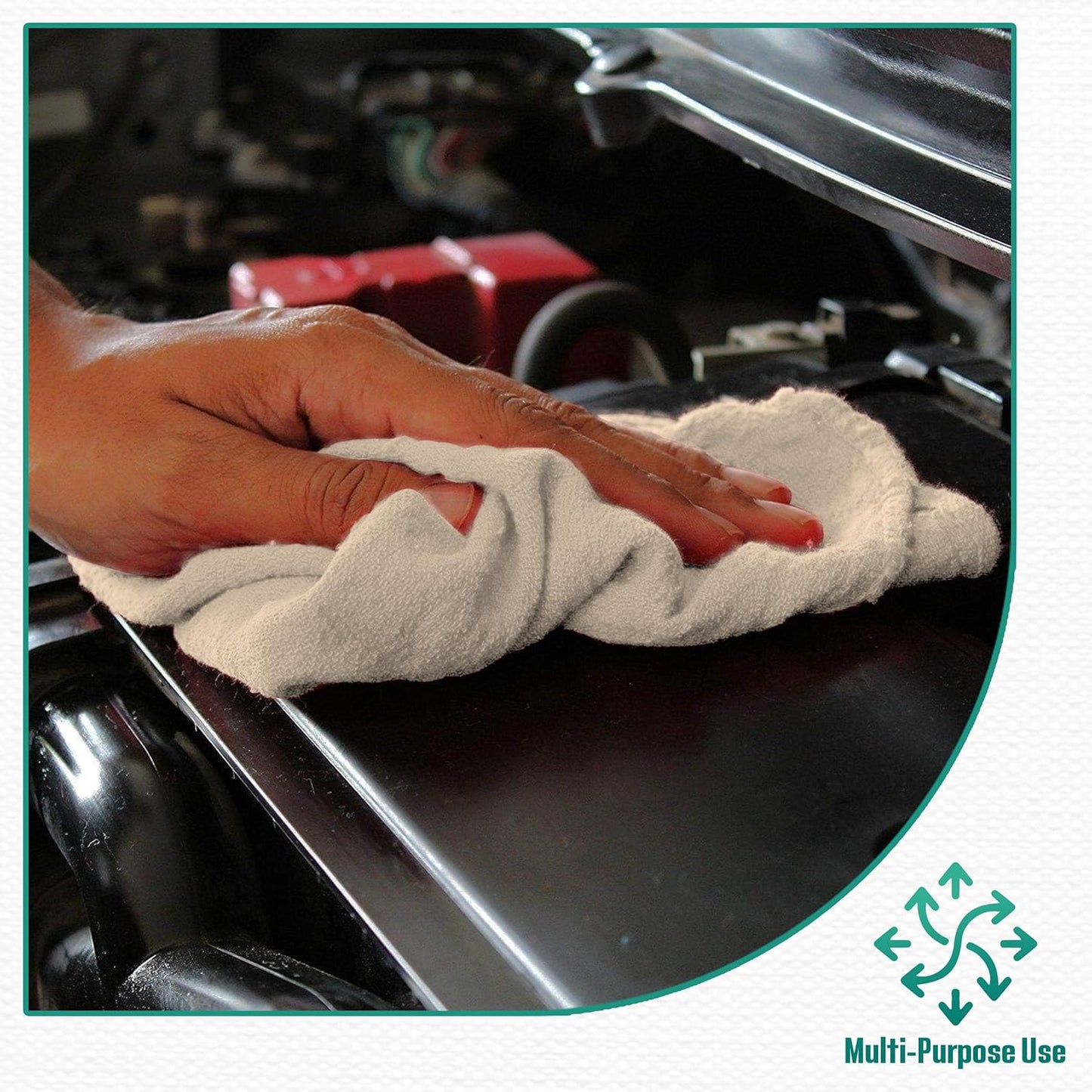 ZUPERIA Cotton Shop Towel – Multipurpose Cleaning Cloths (14" x 12" - Pack of 100 - White) Reusable Shop Rags for Automobiles, Industrial, Restaurants, Garage, and Homes