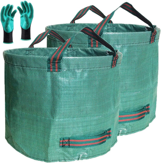 Professional 2-Pack 137 Gallon Lawn Garden Bags Large (D34,H34 inch) Yard Waste Bags w/Gardening Gloves for Big Leaf Bag,Yard Debris,Waste Container,Lawn Trash,Grass Clippings Bag,Weed Bags 4 Handles