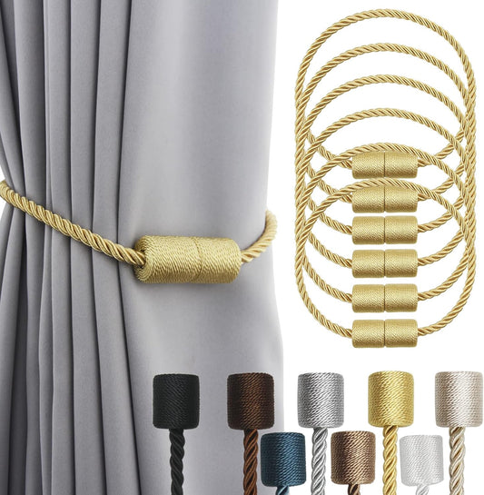6 Pack Gold Strong Magnetic Curtain Tiebacks Outdoor Elegant Decorative Tie Backs Modern Rope