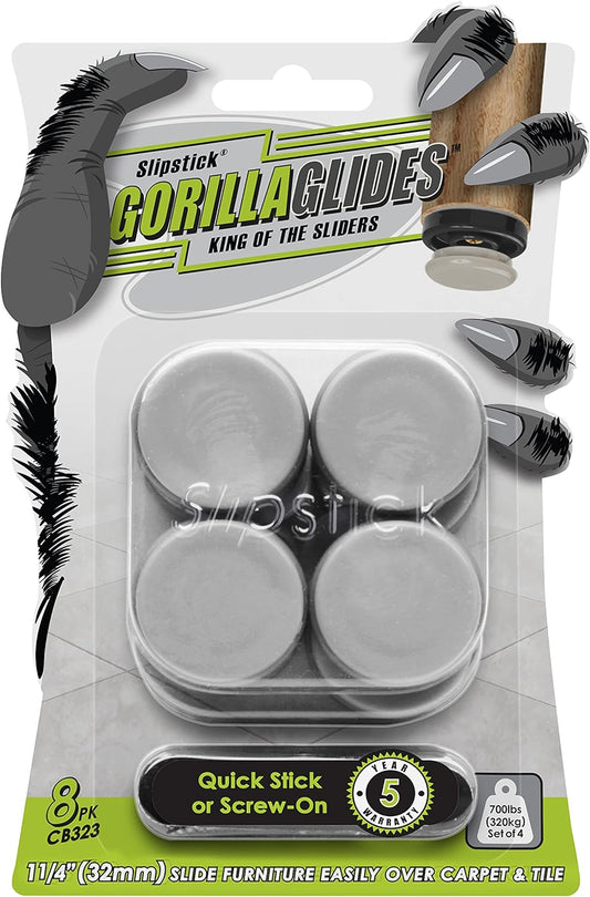GorillaGlides CB323 1-1/4 Inch Furniture Sliders/Chair Glide Floor Protectors (Set of 8 Glides)