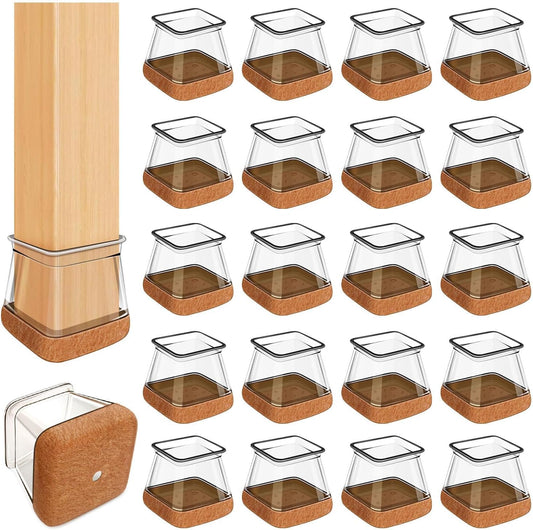 20 Pcs Chair Leg Floor Protectors for Hardwood Floors, Clear Rubber Furniture Sliders with Felt