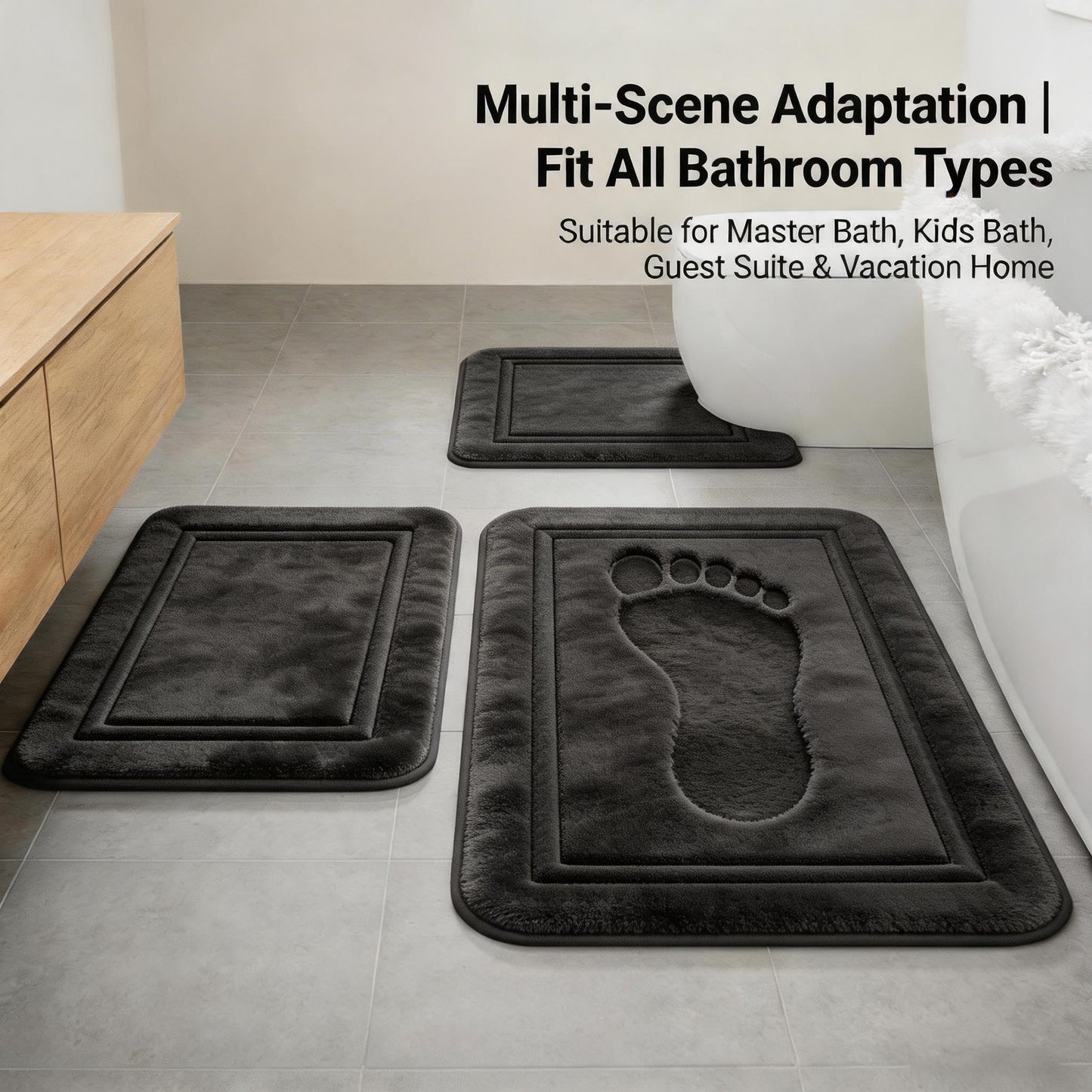 Bathroom Rugs Set 3 Piece Memory Foam Bath Mats Non-Slip Bath Rug Set ,Washable Bathroom