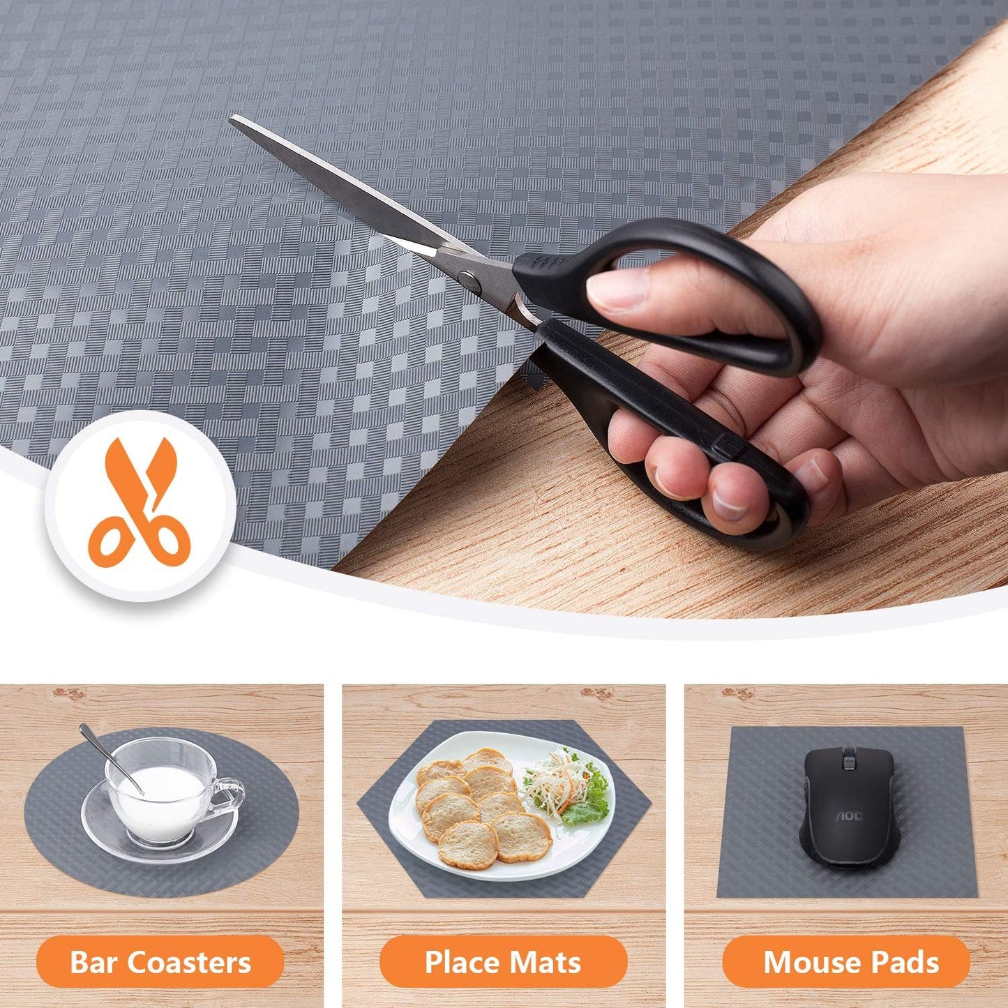 Shelf Liners for Kitchen Cabinets, Waterproof and Oil-Proof Kitchen Cupboard Liner, Refrigerator Liners and Plastic Drawer Mats EVA Non Adhesive Shelves, Fridge - Gray 11.8 x 118 Inches